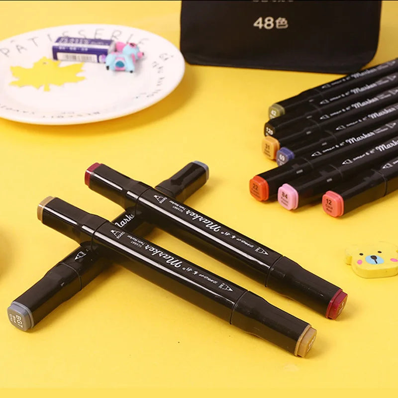 Conjunto com 80 Canetas Marcadoras Dupla Ponta – À Base de Óleo, Ideal para Arte, Escola e Escritório