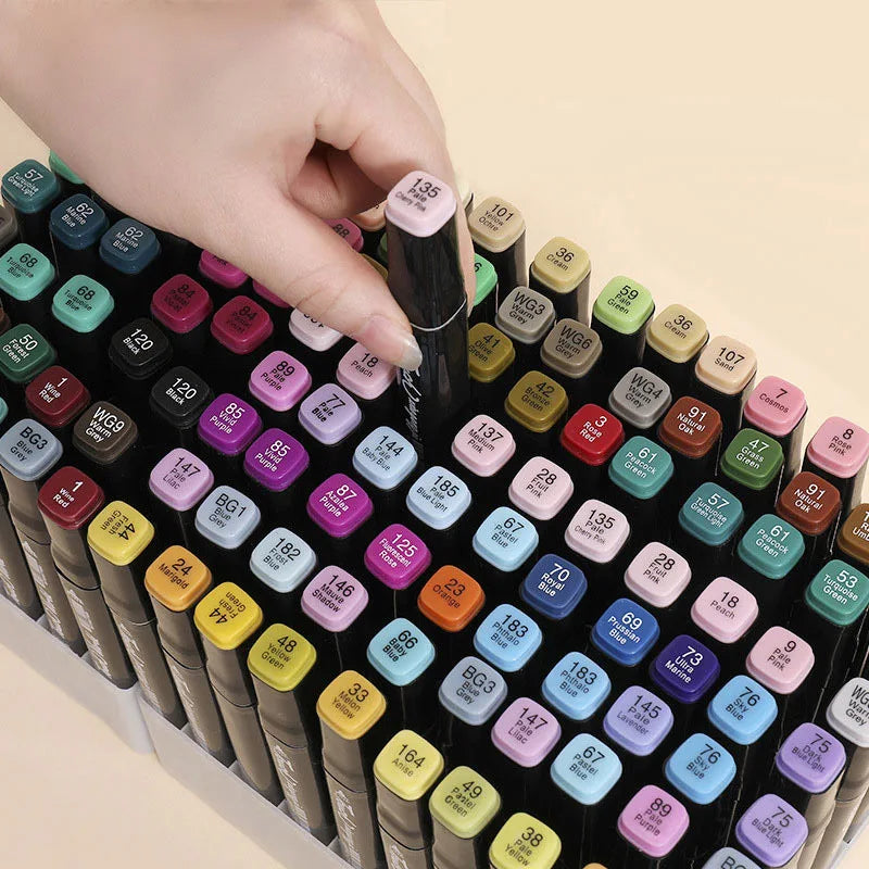 Conjunto com 80 Canetas Marcadoras Dupla Ponta – À Base de Óleo, Ideal para Arte, Escola e Escritório