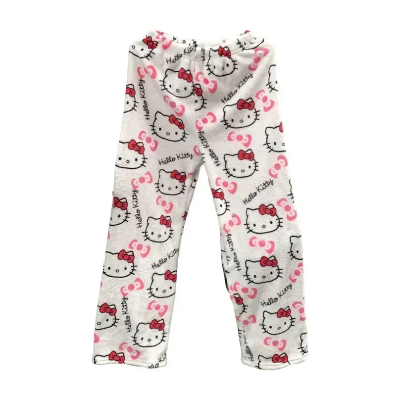 Calça de Pijama Feminina – Fleece Coral Macio com Estampa Hello Kitty e Personagens