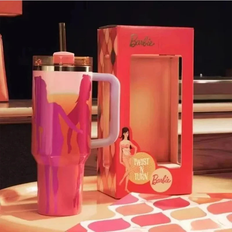 Copo Térmico Barbie 40oz – Aço Inoxidável, Tampa com Canudo, Parede Dupla