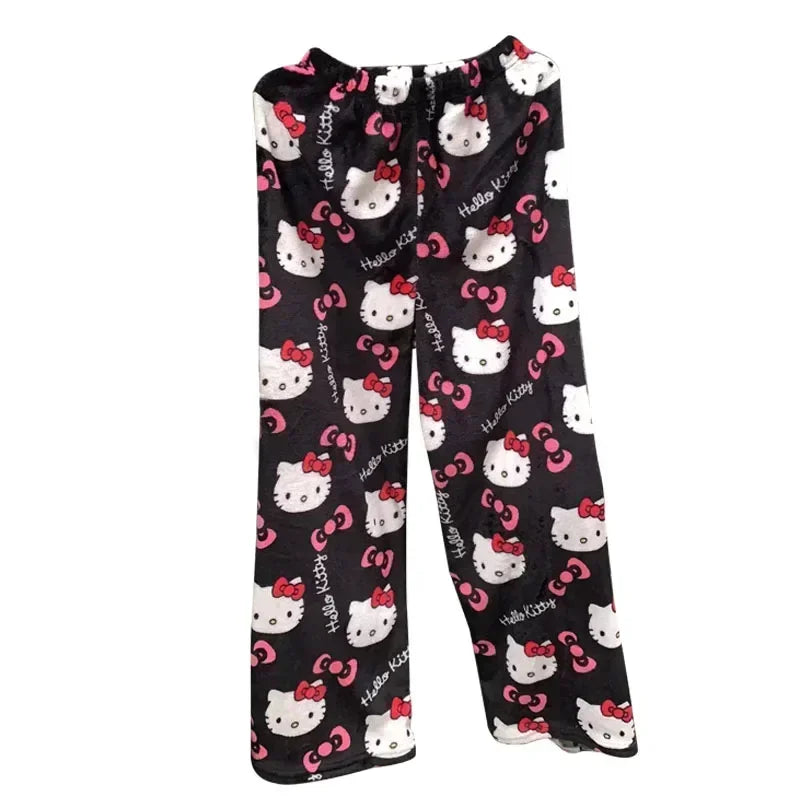 Calça de Pijama Feminina – Fleece Coral Macio com Estampa Hello Kitty e Personagens