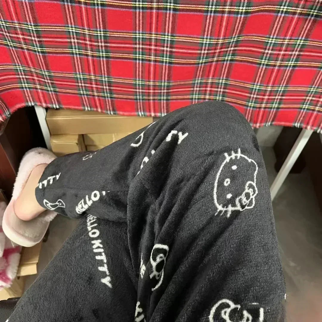 Calça de Pijama Feminina – Fleece Coral Macio com Estampa Hello Kitty e Personagens