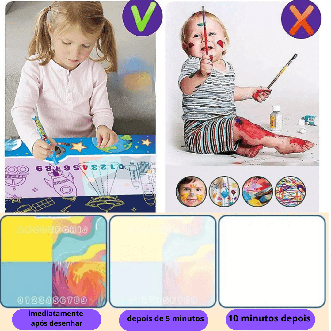 Tapete Mágico de Colorir + 6 FORMINHAS DE BRINDE!! - Chega de Sujeira nas Paredes!! - Brinque Criativo