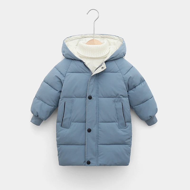 Casaco Infantil Longo de Inverno com Capuz – Unissex, Forrado e Super Quentinho