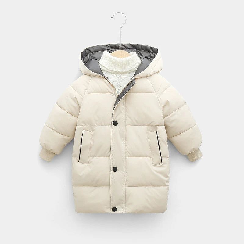 Casaco Infantil Longo de Inverno com Capuz – Unissex, Forrado e Super Quentinho