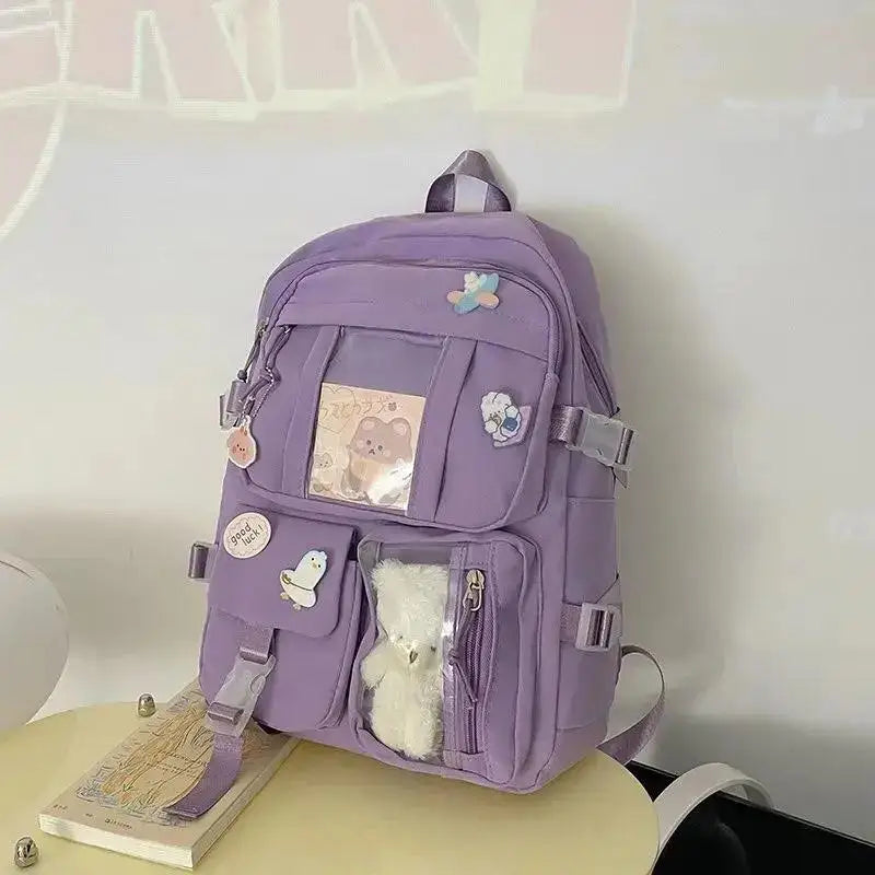 Mochila Escolar Harajuku Style Feminina – Mochila Moderna e Fofa para Estudantes com Compartimento para Notebook