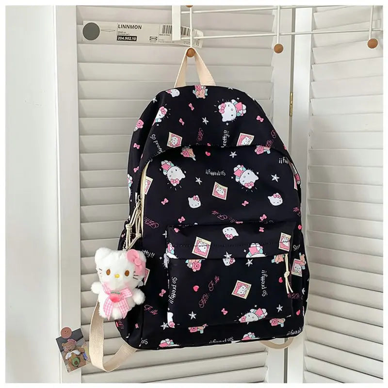 Mochila Escolar Hello Kitty para Meninas | Grande Capacidade, Nylon Resistente e Estilo Fofo