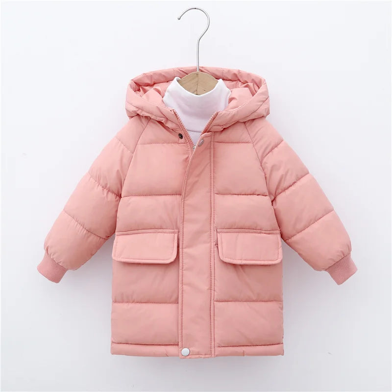 Casaco Infantil Longo de Inverno com Capuz – Unissex, Forrado e Super Quentinho