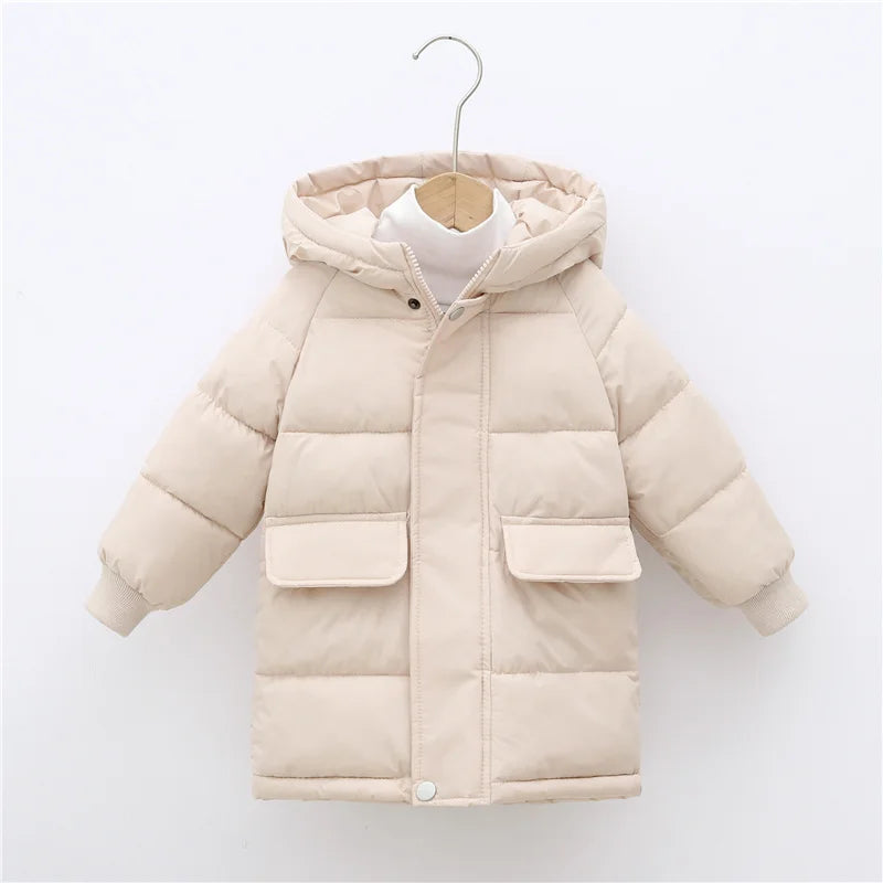 Casaco Infantil Longo de Inverno com Capuz – Unissex, Forrado e Super Quentinho