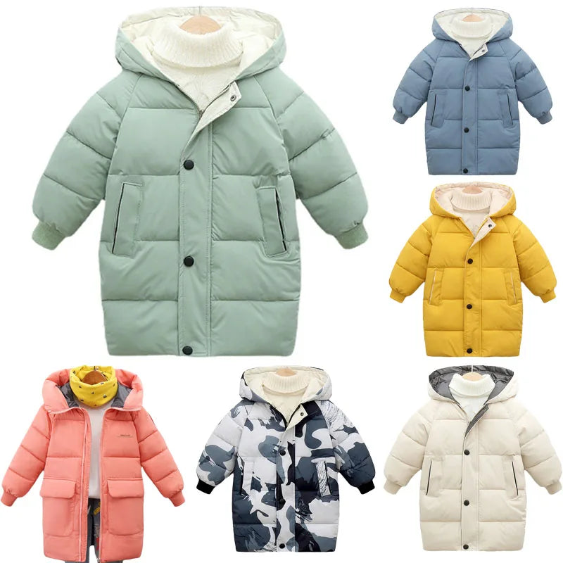 Casaco Infantil Longo de Inverno com Capuz – Unissex, Forrado e Super Quentinho