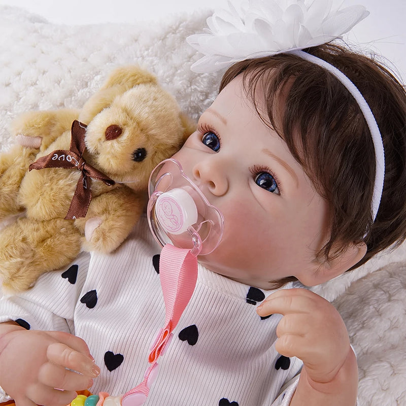 Boneca Reborn Realista de Silicone 48cm Olhos Azuis