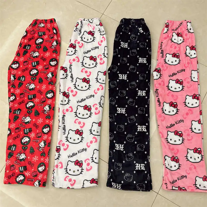 Calça de Pijama Feminina – Fleece Coral Macio com Estampa Hello Kitty e Personagens