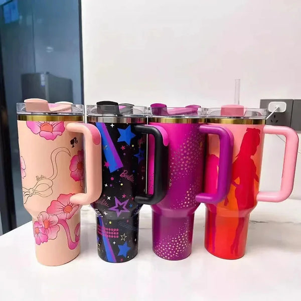 Copo Térmico Barbie 40oz – Aço Inoxidável, Tampa com Canudo, Parede Dupla