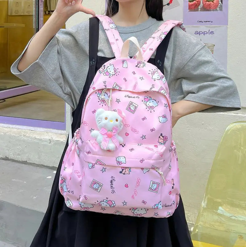 Mochila Escolar Hello Kitty para Meninas | Grande Capacidade, Nylon Resistente e Estilo Fofo