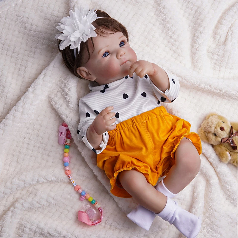 Boneca Reborn Realista de Silicone 48cm Olhos Azuis