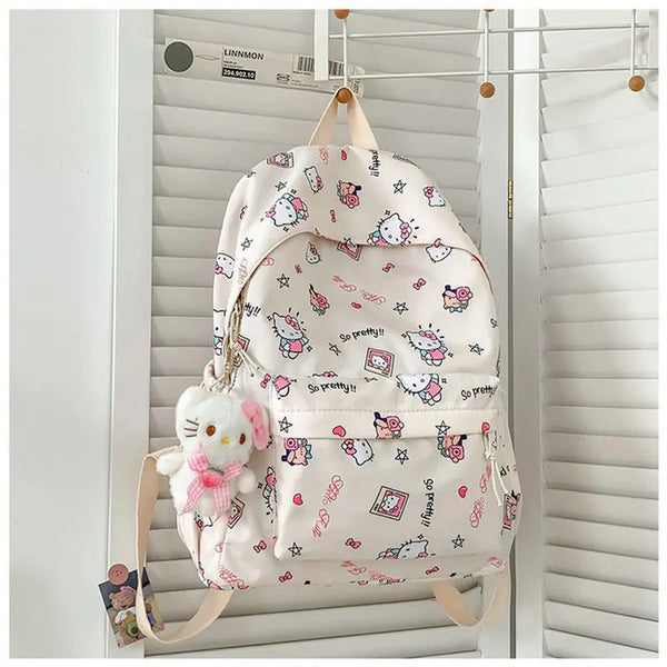 Mochila Escolar Hello Kitty para Meninas | Grande Capacidade, Nylon Resistente e Estilo Fofo