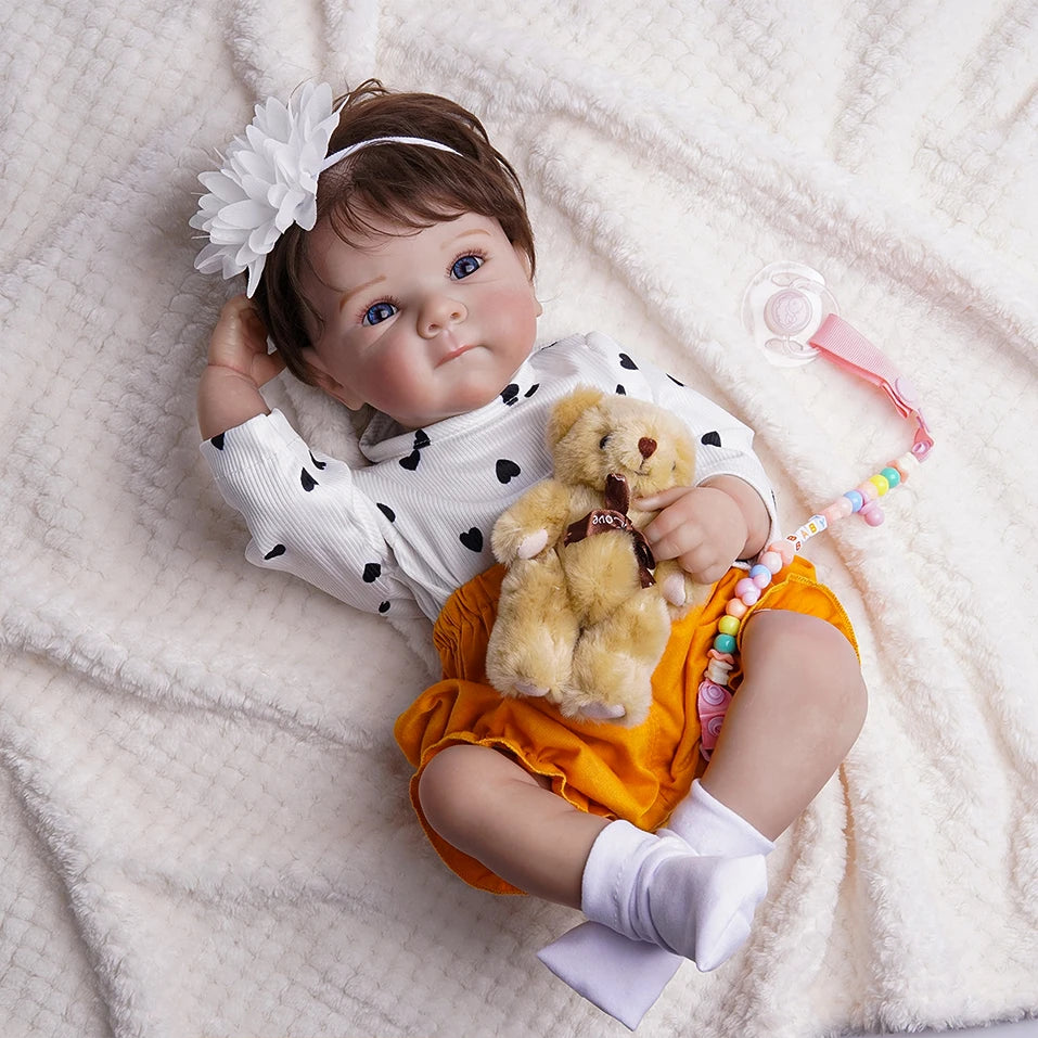 Boneca Reborn Realista de Silicone 48cm Olhos Azuis