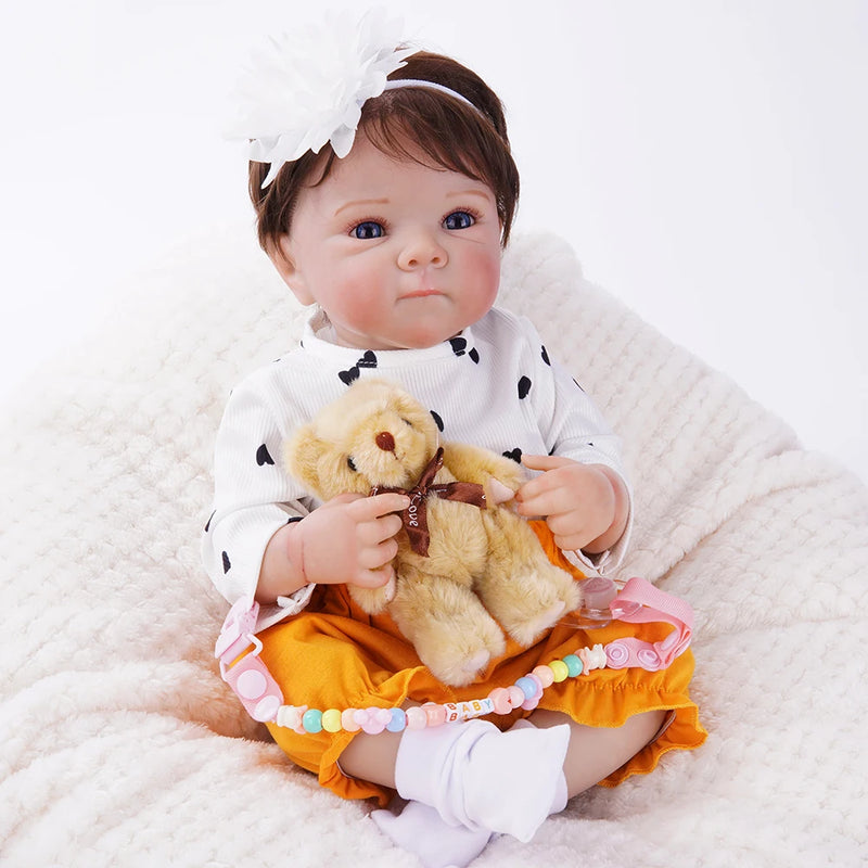 Boneca Reborn Realista de Silicone 48cm Olhos Azuis