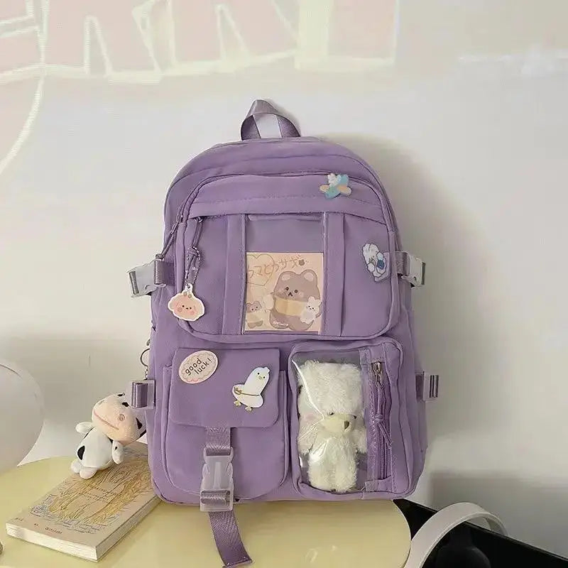 Mochila Escolar Harajuku Style Feminina – Mochila Moderna e Fofa para Estudantes com Compartimento para Notebook