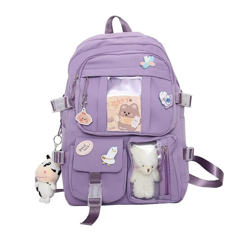 Mochila Escolar Harajuku Style Feminina – Mochila Moderna e Fofa para Estudantes com Compartimento para Notebook
