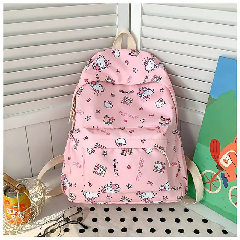 Mochila Escolar Hello Kitty para Meninas | Grande Capacidade, Nylon Resistente e Estilo Fofo