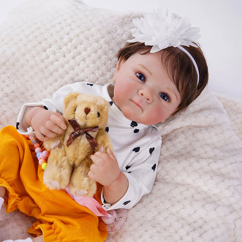 Boneca Reborn Realista de Silicone 48cm Olhos Azuis