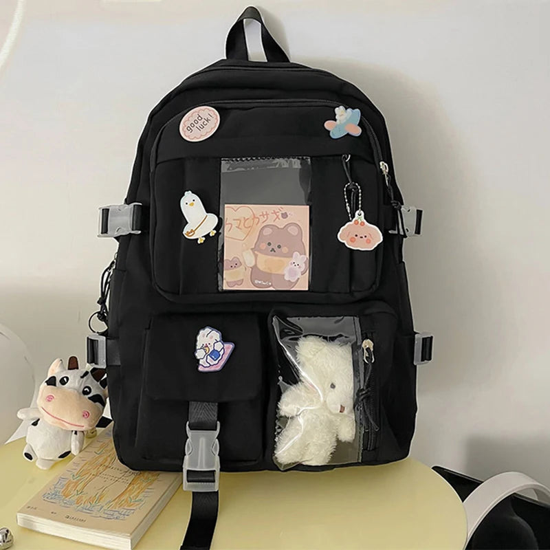 Mochila Escolar Harajuku Style Feminina – Mochila Moderna e Fofa para Estudantes com Compartimento para Notebook