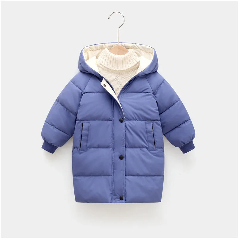 Casaco Infantil Longo de Inverno com Capuz – Unissex, Forrado e Super Quentinho