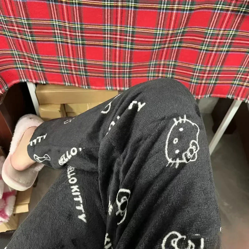 Calça de Pijama Feminina – Fleece Coral Macio com Estampa Hello Kitty e Personagens