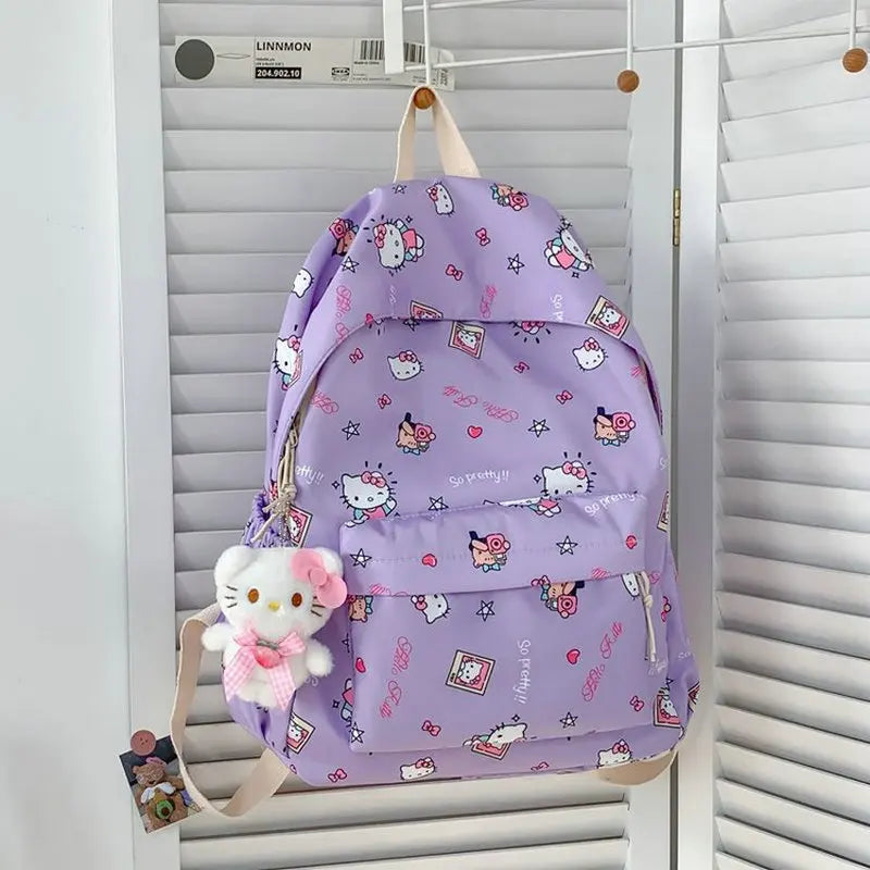 Mochila Escolar Hello Kitty para Meninas | Grande Capacidade, Nylon Resistente e Estilo Fofo